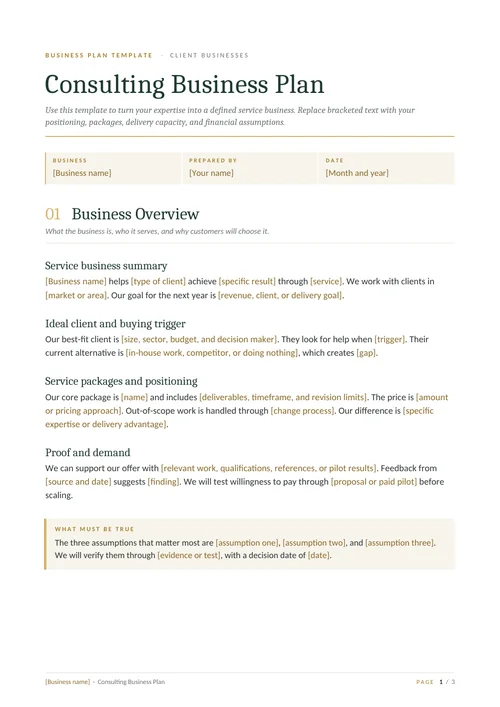 First page of the Consulting & services template