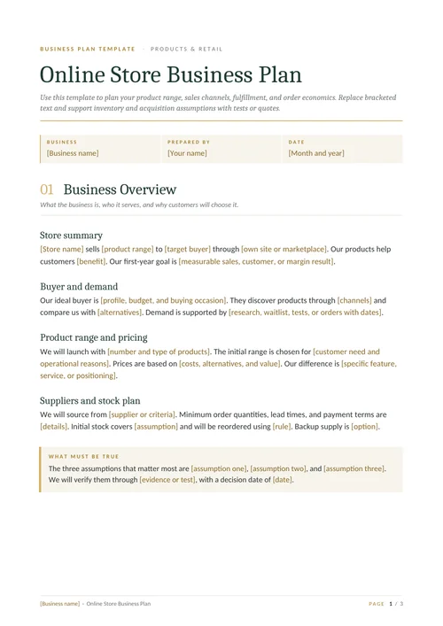 First page of the Online store template