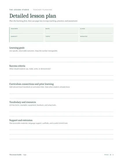 First page of The detailed lesson