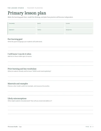 First page of The primary lesson