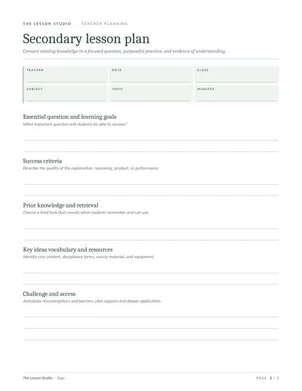 First page of The secondary lesson