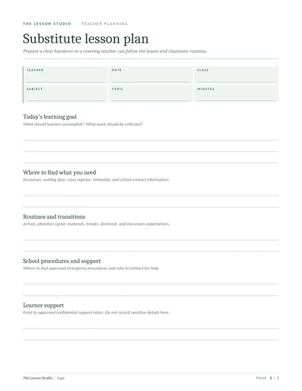 First page of The substitute plan